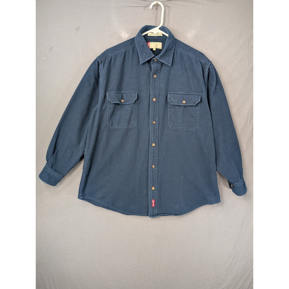 Levis Mens Large Blue Fleece Flannel Button Up Shirt Long Sleeve Workwear L